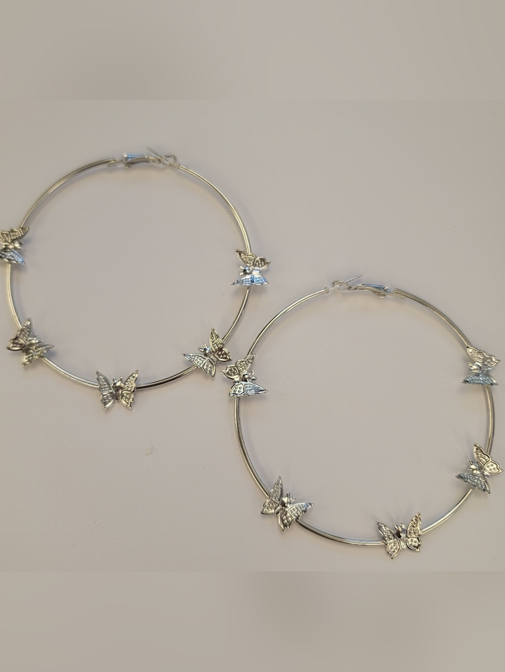 Silver Butterfly Hoop Earrings - Elegant Women's Jewelry